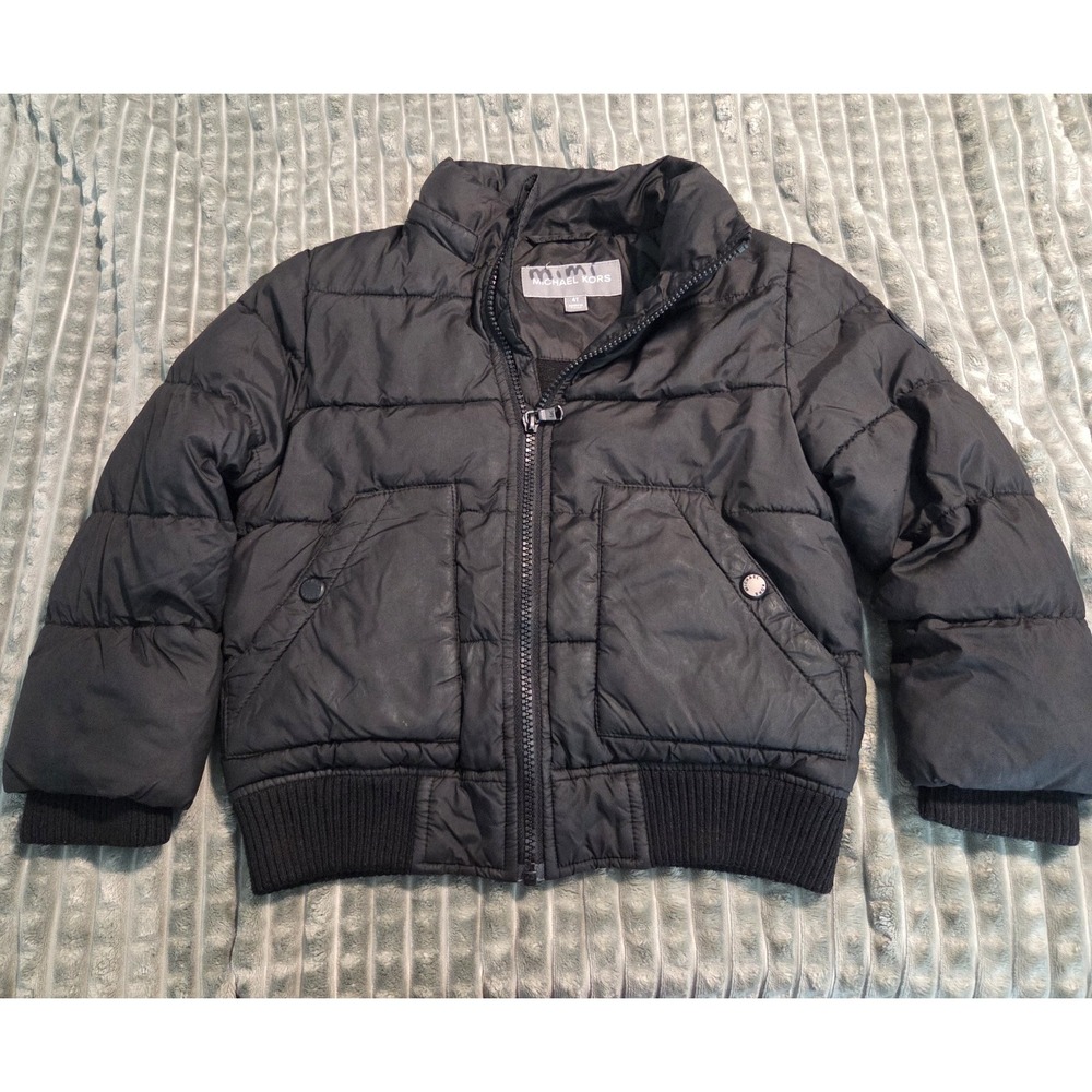 Michael Kors Unisex Kids Black Puffer Jacket Size 4T Full Zip Logo Patch